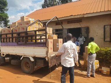 A truck laden with 500 boxes of books arriving in Mbale